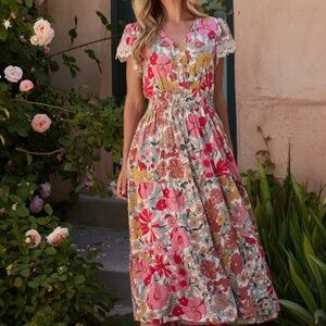3X Baltic Born Funky Floral and Lace Maxi Dress